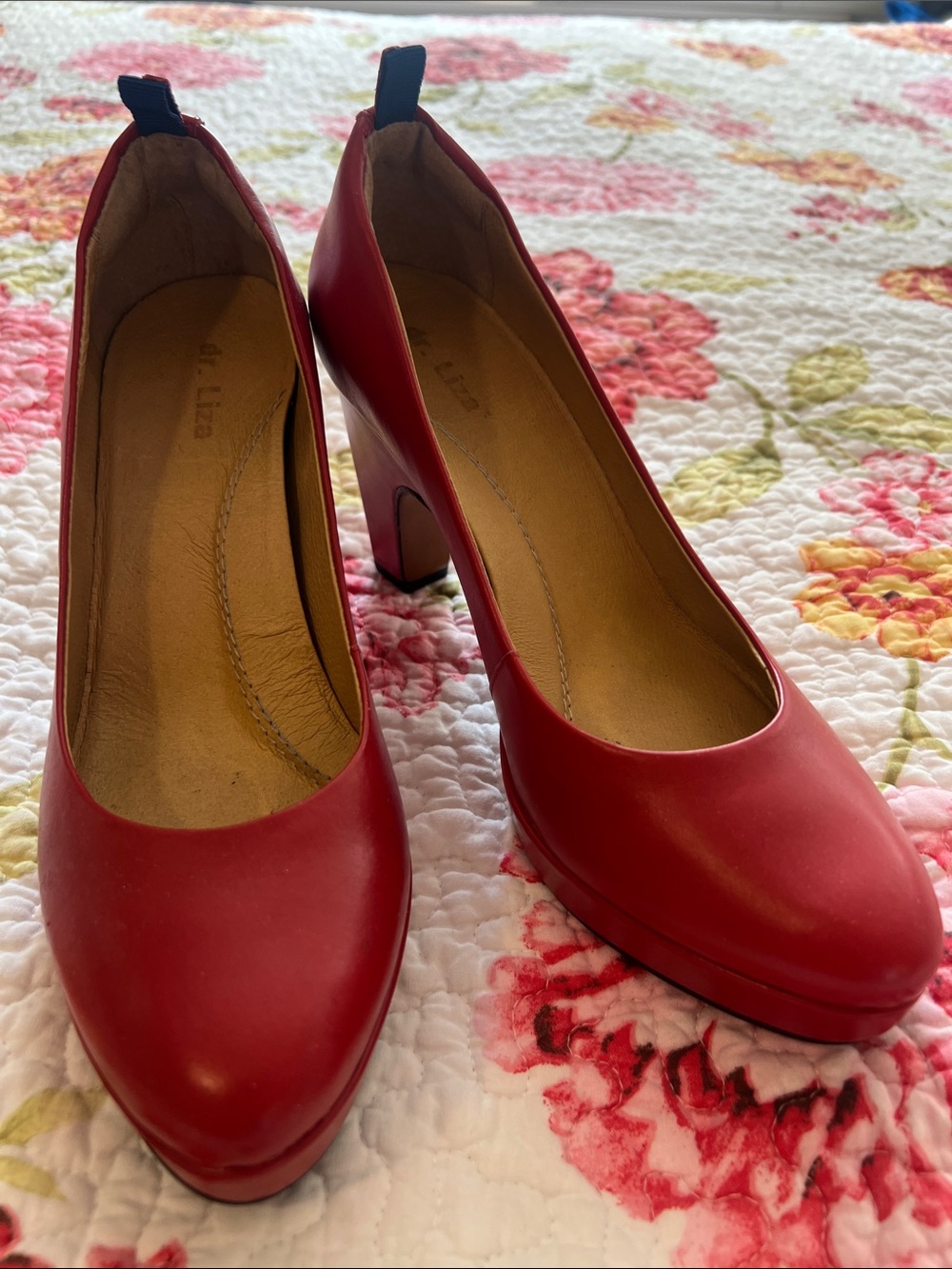 Dr. Lizo Red Leather Womens Pump - Elegant Round Toe Heel shoes